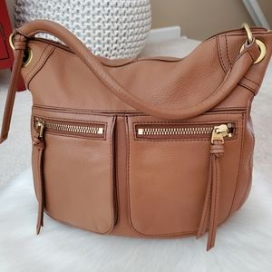 Fossil Vintage Brown Pebbled Genuine Leather Purse Bag Tote Brass Hardware EUC